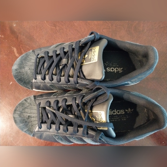 Adidas Superstar Navy Blue Leather & Velvet Casual Size 9 Shoe - Picture 6 of 8
